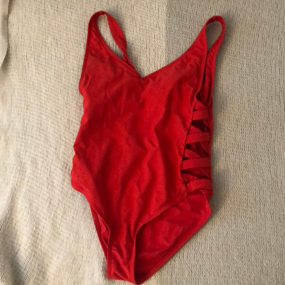 Red one piece swimsuit